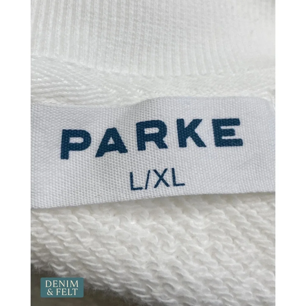 NEW Parke Heritage Varsity Mockneck Sweatshirt Paradise White Cotton Terry L/XL